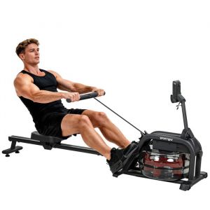 Rameur à eau - SPORTNOW - réservoir ajustable 6-11L - écran LCD support de tablette - assise large - acier - 170 x 46 x 77 cm -