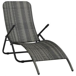 Transat chaise longue bain de soleil lit de jardin terrasse meuble d'extérieur pliable résine tressée gris 02_0012885