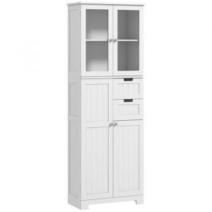 Homcom Meuble haut de salle de bain - armoire salle de bain - grande colonne salle de bain - 4 portes, 2 tiroirs - blanc