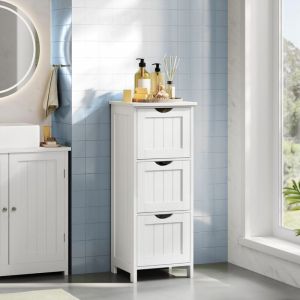 Woltu - Meuble Salle de Bain Commode Salle de Bain, Armoire Salle de Bain Rangement, Meuble de Rangement, 32x81x30cm, Blanc