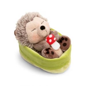Nici Peluche h&eacute;risson avec champignon dormant dans un panier