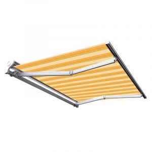 Store banne manuel Demi coffre 4 x 3 m pour terrasse - Jaune rayé