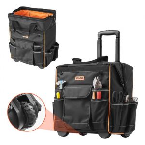 VEVOR Sac &agrave; Outils &agrave; Roulettes, Charge 50 kg, Caisse &agrave; Outil, 39x29x42 cm, avec 25 Poches, Poign&eacute;e T&eacute;lescopique, Base Stable, Sac Organisateur Outils Robuste pour &Eacute;lectriciens, Plombiers, M&eacute;caniciens