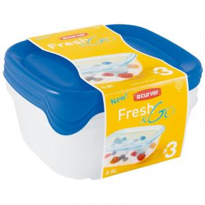 Curver Congélateur-Coffre-Fort Carrés Conteneurs En Plastique De Stockage Des Aliments Avec Couvercle Bleu, Set De 3 Pces (0.8 L)...
