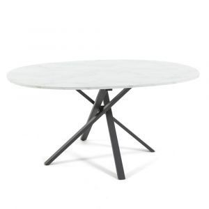 Table ovale 150x100 cm avec pieds en métal et plateau effet marbre