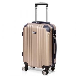 Todeco Valise Cabine 55cm, Valise à Main légère avec Coque Rigide, 55x35x22cm, Champagne