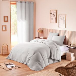 Coton Pur - Pack Housse de couette + Drap housse + 2 Taies d'oreiller en Gaze de Coton perle - pour lit 140x190 cm