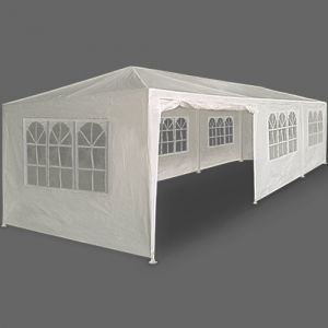 Deuba Tonnelle de jardin 3x9cm blanc - Pavillon 27m&sup2; avec fen&ecirc;tre Barnum Tente