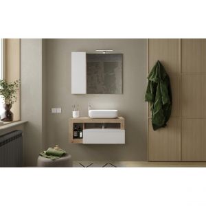 Meuble suspendu NAPOLI - 1 tiroir - 92 x 47 x 49 cm - blanc brillant & bois