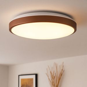 Eglo Plafonnier LED Lezuza, lampe en saillie ronde, &eacute;clairage de plafond pour chambre, spot en acier et plastique, blanc et brun, blanc chaud, &Oslash; 43 cm