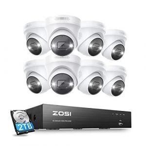 Image de Zosi 4K PoE Kit Caméra de Surveillance, 8CH NVR avec Disque Dur Intégré de 2 to, 8MP Caméra PoE, Vision Nocturne Couleur, Détection