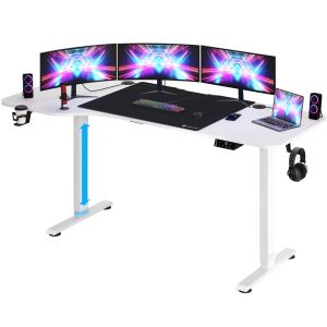 Bureau &eacute;lectrique blanc 160x75x73-118cm avec &eacute;cran LCD