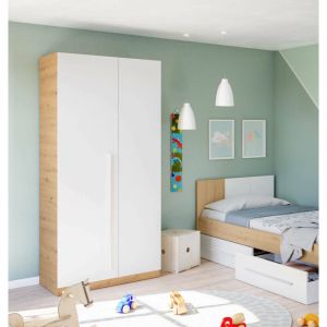 Armoire 2 portes effet bois beige, blanc 210x52h200 cm