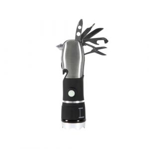 Je Cherche une Idée LT2418, Lampe Torche Multifonction 8 en 1, avec Tournevis, Ciseaux, Couteau, décapsuleur, Brise-vitre, 2 intensités lumière + Mode Clignotant, Idéale pour Le Camping