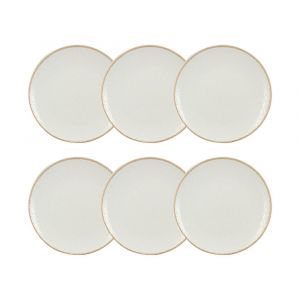 Novastyl Lot de 6 assiettes plates en porcelaine blanche et liseré beige 27cm