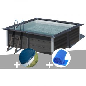 Gre Kit piscine composite Avant-Garde carrée 3,26 x 3,26 x 0,96 m + Bâche hiver + Bâche à bulles