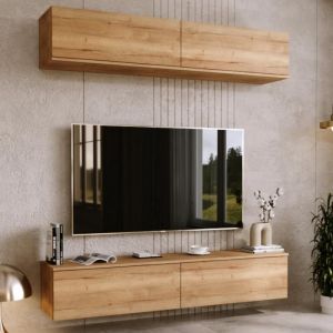 Meuble TV Nicole 160, style scandinave, suspendu, Armoire TV