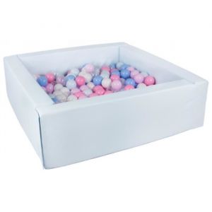 Piscine à balles carrée Velinda - 300 balles - bleu/blanc/transparent/rose clair - Enfant 9 mois+