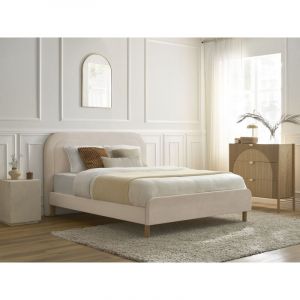 Bobochic Lit cassiopee tissu velours avec lattes massives 140x190 Beige