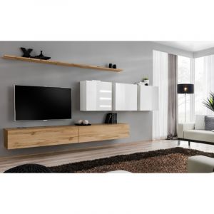 Image de Meuble TV Mural Design " VII" 340cm Naturel & Blanc Prix