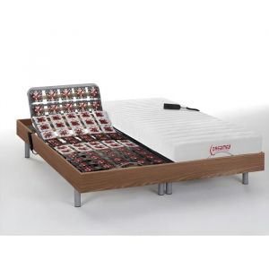 Lit électrique relaxation tout plots matelas accueil latex - 2 x 80 x 200 cm - Naturel clair - ETHER de DREAMEA