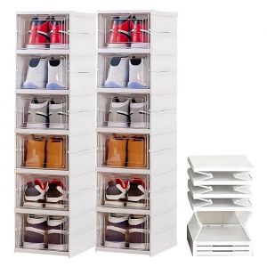 Ideko 12 X Boîtes de rangement à chaussures pliables Blanc avec couvert transparente plastique