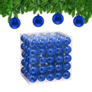 Relaxdays Boule de No&euml;l, lot Pratique de 100, Brillante, Plastique Robuste, pour Le Sapin, diam&egrave;tre : 6 cm, Bleu Roi