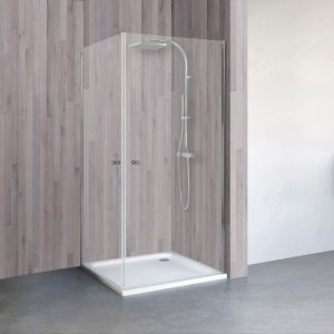 Schulte-ufer Accès d'angle avec portes de douche, portes de douche pivotantes, accès d'angle, profilé aspect chromé, verre transparent, Schulte, 75x80x190 cm