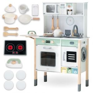 Mamabrum Cuisine Enfant Interactive en Bois 31x85x98cm- Lave-Linge Lave-Vaisselle Tableau Accessoires- Sons& lumières