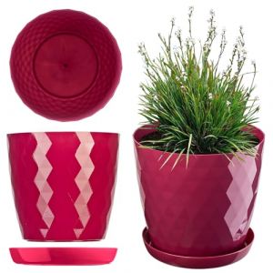 Kadax - Pot de Fleurs en Plastique avec Soucoupe Intégrée, Pot de Plante pour Une Décoration Florale Moderne dans l'espace Interieur (18 cm, Rose)