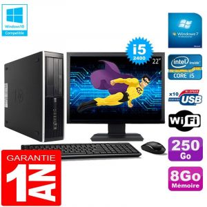 HP PC Compaq Pro 6300 SFF I5-2400 8Go 250Go Graveur DVD Wifi W7 Ecran 22