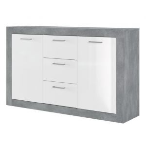 Image de STONE Buffet 2 portes 3 tiroirs Décor béton et blanc L 147 x P 37 x H 89 cm