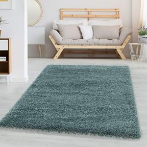 Carpetsale24 Uni Tapis de Salon Shaggy Uni Tapis Bleu 140x200 cm Chambre Tapis Poil Long Moelleux et Doux