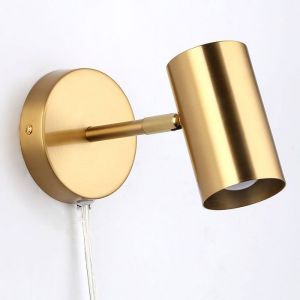 Applique Murale en Aluminium Doré Spot Orientable avec Câble et Prise E27 pour Chambre Salon dÉtude Table de Nuit