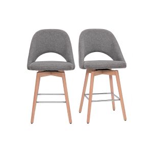 Miliboo Tabourets de bar scandinaves tissu effet velours texturé gris et hévéa massif 65 cm (lot de 2) COSETTE