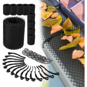 Relaxdays Grillage gouttière, lot de 10, 6 m de long chaucun, protection anti-feuilles mortes, longueur totale de 18 m, noir