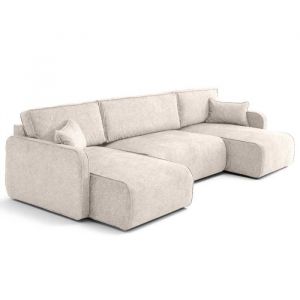 Apolline - canap&eacute; panoramique en U 7 places convertible avec coffres en tissu mouchet&eacute; - Beige