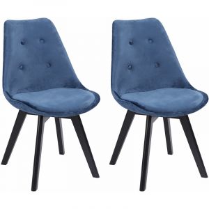 Image de Happy Garden Lot de 2 chaises en velours bleu et bois de hêtre noir