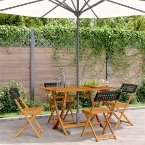 VidaXL Chaises de jardin pliantes lot de 4 noir poly rotin bois massif, si&egrave;ge de jardin, chaise de patio, chaise &agrave; manger de jardin, si&egrave;ge d&rsquo;ext&eacute;rieur