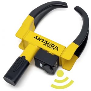 Artago ART872 Antivol Voiture Sabot Roue Haut de Gamme, 2en1 Sans/Avec Alarme 120dB Alerte LED Plus S&ucirc;r et Dissuasif, Cl&eacute;s Haute S&eacute;curit&eacute;, Bloque Anti vol Caravane Universel Auto Camping-Car Remorque