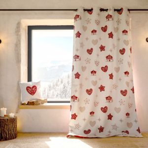 Home maison Rideau jacquard d&rsquo;ameublement avec motifs chalets et c&oelig;urs Rouge 140x260 cm