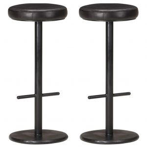 Image de VidaXL Perle rare Tabourets de bar 2 pcs Noir Cuir véritable