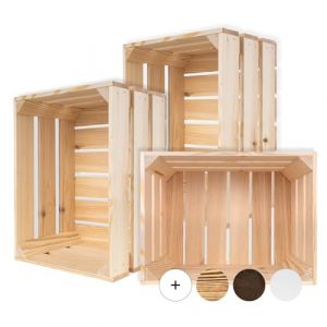 Lot de 3 Caisse Bois Naturel 40x30x23cm Rangement Vintage Boîte