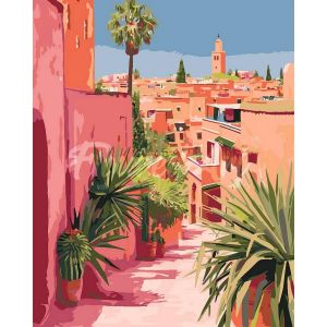Peinture au num&eacute;ro : Vue sur une ville marocaine - Toile tendue sur ch&acirc;ssis