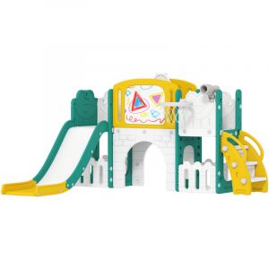 Portique Aire De Jeu Enfant 7 En 1 Hdpe Blanc Jaune Vert