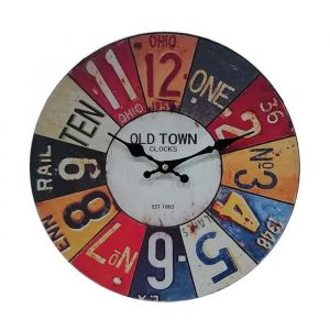 Rebecca Mobili Horloge Murale Ronde, Horloge Suspendue, Noir Blanc Bleu Orange, MDF, Cuisine Chambre A Coucher - Diam&egrave;tre 33,8 cm x P 4 cm - Art. RE6797