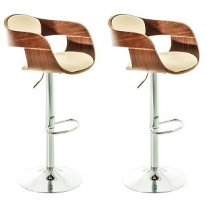 Set de 2 chaises hautes tabouret de bar avec repose-pied design moderne bois et similicuir crème