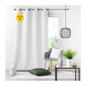 Douceur D'intérieur - Lot de 2 rideaux grande hauteur à œillets 140 x 280 cm polyester Essentiel Blanc - Blanc