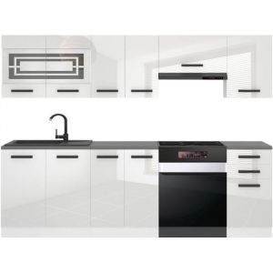 Belini Cuisine Equipee Complete LILY Muebles de Cuisine Complets - 240 cm. Sans Plan de Travail, blanc très brillant