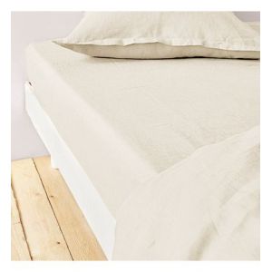 Drap housse lin lavé matelas épais, Linot Beige